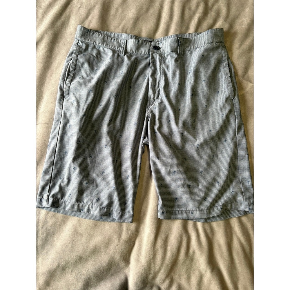 TravisMathew Mens 36 Blue Striped Palm Tree Performance Golf Shorts Stretch